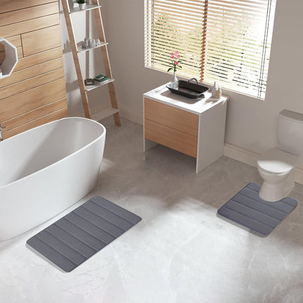 PALIFEUR Memory Foam Toilet Rug, Non-Slip Bathroom Rugs, Toilet Rugs U Shaped Washable, Commode Contour Rug, Soft Comfortable Super Water Absorption #2_Dark Gray.