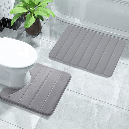 PALIFEUR Memory Foam Toilet Rug, Non-Slip Bathroom Rugs, Toilet Rugs U Shaped Washable, Commode Contour Rug, Soft Comfortable Super Water Absorption #2_Gray.