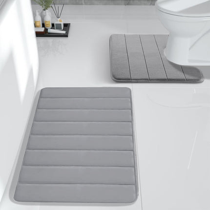 PALIFEUR Memory Foam Toilet Rug, Non-Slip Bathroom Rugs, Toilet Rugs U Shaped Washable, Commode Contour Rug, Soft Comfortable Super Water Absorption #2_Gray.