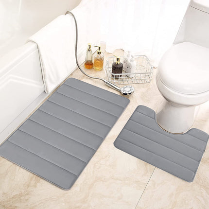 PALIFEUR Memory Foam Toilet Rug, Non-Slip Bathroom Rugs, Toilet Rugs U Shaped Washable, Commode Contour Rug, Soft Comfortable Super Water Absorption #2_Gray.