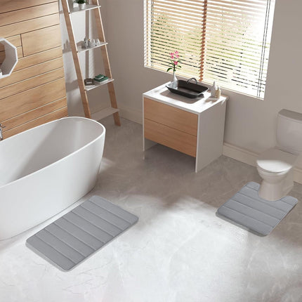 PALIFEUR Memory Foam Toilet Rug, Non-Slip Bathroom Rugs, Toilet Rugs U Shaped Washable, Commode Contour Rug, Soft Comfortable Super Water Absorption #2_Gray.