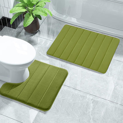 PALIFEUR Memory Foam Toilet Rug, Non-Slip Bathroom Rugs, Toilet Rugs U Shaped Washable, Commode Contour Rug, Soft Comfortable Super Water Absorption #2_Green.