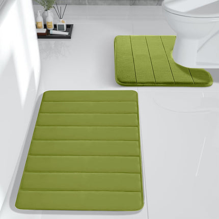PALIFEUR Memory Foam Toilet Rug, Non-Slip Bathroom Rugs, Toilet Rugs U Shaped Washable, Commode Contour Rug, Soft Comfortable Super Water Absorption #2_Green.