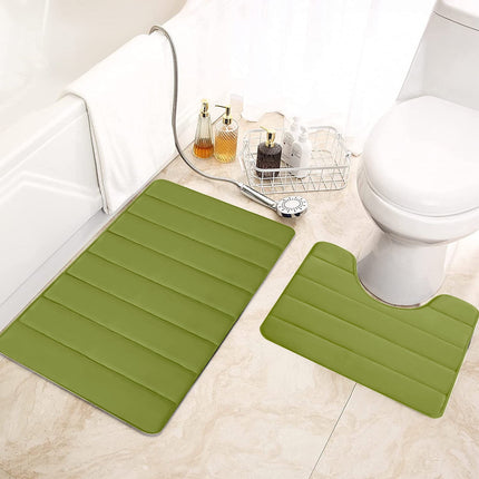 PALIFEUR Memory Foam Toilet Rug, Non-Slip Bathroom Rugs, Toilet Rugs U Shaped Washable, Commode Contour Rug, Soft Comfortable Super Water Absorption #2_Green.