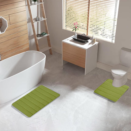 PALIFEUR Memory Foam Toilet Rug, Non-Slip Bathroom Rugs, Toilet Rugs U Shaped Washable, Commode Contour Rug, Soft Comfortable Super Water Absorption #2_Green.