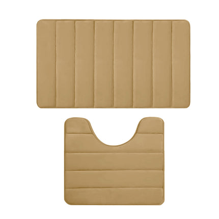 PALIFEUR Memory Foam Toilet Rug, Non-Slip Bathroom Rugs, Toilet Rugs U Shaped Washable, Commode Contour Rug, Soft Comfortable Super Water Absorption #2_Khaki.