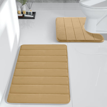 PALIFEUR Memory Foam Toilet Rug, Non-Slip Bathroom Rugs, Toilet Rugs U Shaped Washable, Commode Contour Rug, Soft Comfortable Super Water Absorption #2_Khaki.