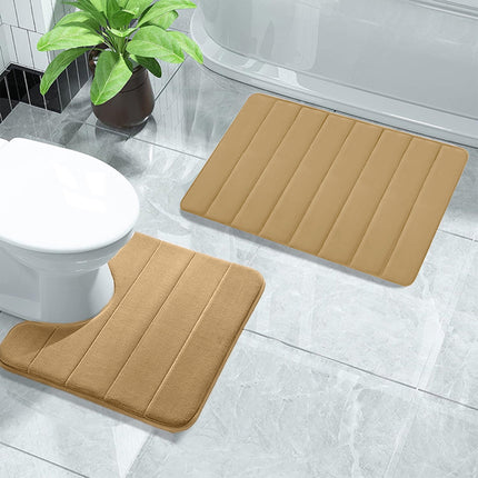 PALIFEUR Memory Foam Toilet Rug, Non-Slip Bathroom Rugs, Toilet Rugs U Shaped Washable, Commode Contour Rug, Soft Comfortable Super Water Absorption #2_Khaki.