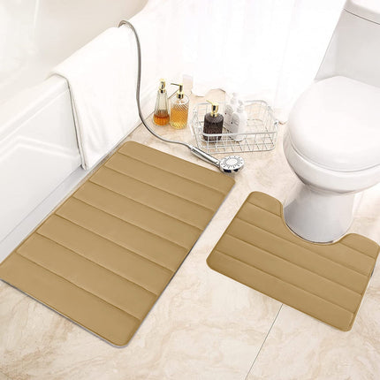 PALIFEUR Memory Foam Toilet Rug, Non-Slip Bathroom Rugs, Toilet Rugs U Shaped Washable, Commode Contour Rug, Soft Comfortable Super Water Absorption #2_Khaki.