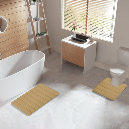 PALIFEUR Memory Foam Toilet Rug, Non-Slip Bathroom Rugs, Toilet Rugs U Shaped Washable, Commode Contour Rug, Soft Comfortable Super Water Absorption #2_Khaki.
