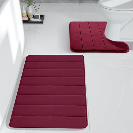 PALIFEUR Memory Foam Toilet Rug, Non-Slip Bathroom Rugs, Toilet Rugs U Shaped Washable, Commode Contour Rug, Soft Comfortable Super Water Absorption #2_Red.
