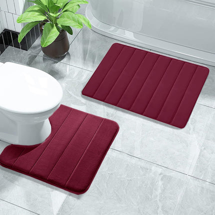 PALIFEUR Memory Foam Toilet Rug, Non-Slip Bathroom Rugs, Toilet Rugs U Shaped Washable, Commode Contour Rug, Soft Comfortable Super Water Absorption #2_Red.