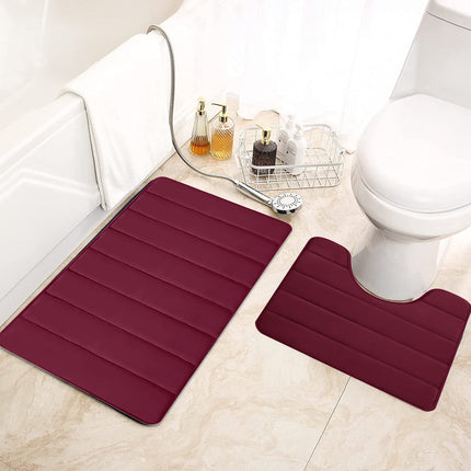 PALIFEUR Memory Foam Toilet Rug, Non-Slip Bathroom Rugs, Toilet Rugs U Shaped Washable, Commode Contour Rug, Soft Comfortable Super Water Absorption #2_Red.