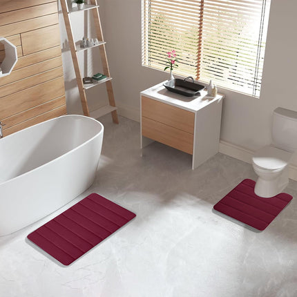 PALIFEUR Memory Foam Toilet Rug, Non-Slip Bathroom Rugs, Toilet Rugs U Shaped Washable, Commode Contour Rug, Soft Comfortable Super Water Absorption #2_Red.