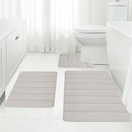 PALIFEUR Memory Foam Toilet Rug, Non-Slip Bathroom Rugs, Toilet Rugs U Shaped Washable, Commode Contour Rug, Soft Comfortable Super Water Absorption #3_Beige.