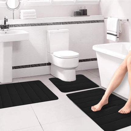 PALIFEUR Memory Foam Toilet Rug, Non-Slip Bathroom Rugs, Toilet Rugs U Shaped Washable, Commode Contour Rug, Soft Comfortable Super Water Absorption #3_Black.