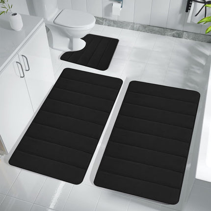 PALIFEUR Memory Foam Toilet Rug, Non-Slip Bathroom Rugs, Toilet Rugs U Shaped Washable, Commode Contour Rug, Soft Comfortable Super Water Absorption #3_Black.