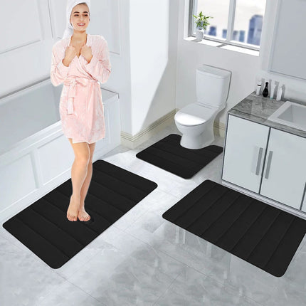PALIFEUR Memory Foam Toilet Rug, Non-Slip Bathroom Rugs, Toilet Rugs U Shaped Washable, Commode Contour Rug, Soft Comfortable Super Water Absorption #3_Black.