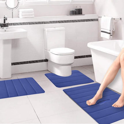 PALIFEUR Memory Foam Toilet Rug, Non-Slip Bathroom Rugs, Toilet Rugs U Shaped Washable, Commode Contour Rug, Soft Comfortable Super Water Absorption #3_Blue.