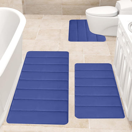 PALIFEUR Memory Foam Toilet Rug, Non-Slip Bathroom Rugs, Toilet Rugs U Shaped Washable, Commode Contour Rug, Soft Comfortable Super Water Absorption #3_Blue.
