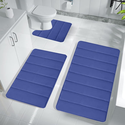PALIFEUR Memory Foam Toilet Rug, Non-Slip Bathroom Rugs, Toilet Rugs U Shaped Washable, Commode Contour Rug, Soft Comfortable Super Water Absorption #3_Blue.