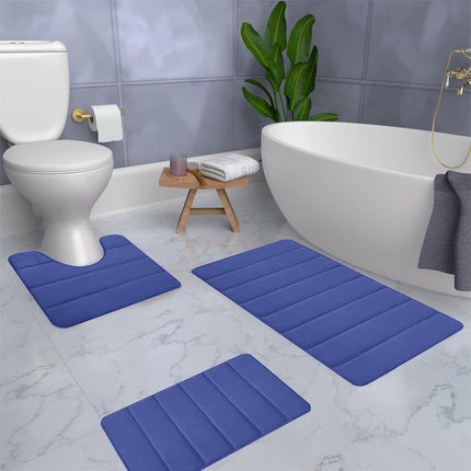 PALIFEUR Memory Foam Toilet Rug, Non-Slip Bathroom Rugs, Toilet Rugs U Shaped Washable, Commode Contour Rug, Soft Comfortable Super Water Absorption #3_Blue.