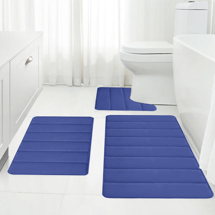 PALIFEUR Memory Foam Toilet Rug, Non-Slip Bathroom Rugs, Toilet Rugs U Shaped Washable, Commode Contour Rug, Soft Comfortable Super Water Absorption #3_Blue.