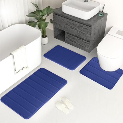 PALIFEUR Memory Foam Toilet Rug, Non-Slip Bathroom Rugs, Toilet Rugs U Shaped Washable, Commode Contour Rug, Soft Comfortable Super Water Absorption #3_Blue.