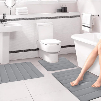 PALIFEUR Memory Foam Toilet Rug, Non-Slip Bathroom Rugs, Toilet Rugs U Shaped Washable, Commode Contour Rug, Soft Comfortable Super Water Absorption #3_Gray.