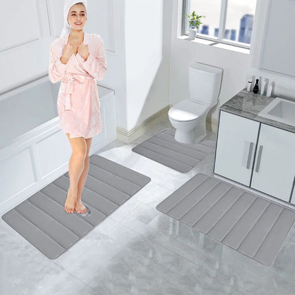 PALIFEUR Memory Foam Toilet Rug, Non-Slip Bathroom Rugs, Toilet Rugs U Shaped Washable, Commode Contour Rug, Soft Comfortable Super Water Absorption #3_Gray.