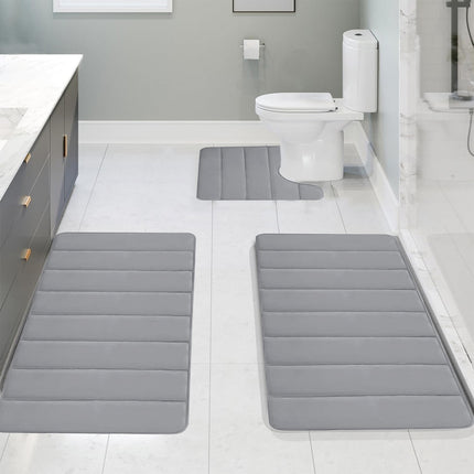 PALIFEUR Memory Foam Toilet Rug, Non-Slip Bathroom Rugs, Toilet Rugs U Shaped Washable, Commode Contour Rug, Soft Comfortable Super Water Absorption #3_Gray.
