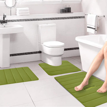 PALIFEUR Memory Foam Toilet Rug, Non-Slip Bathroom Rugs, Toilet Rugs U Shaped Washable, Commode Contour Rug, Soft Comfortable Super Water Absorption #3_Green.