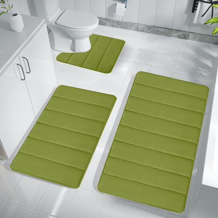 PALIFEUR Memory Foam Toilet Rug, Non-Slip Bathroom Rugs, Toilet Rugs U Shaped Washable, Commode Contour Rug, Soft Comfortable Super Water Absorption #3_Green.