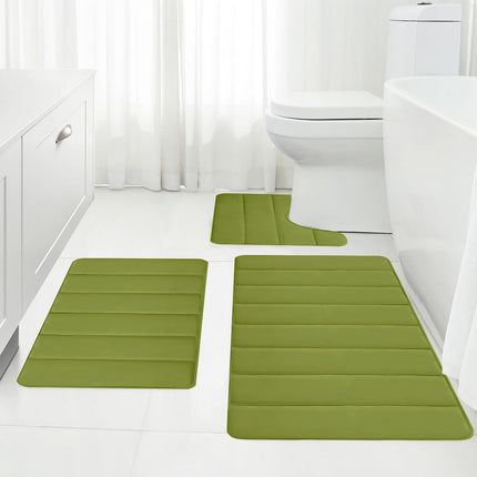 PALIFEUR Memory Foam Toilet Rug, Non-Slip Bathroom Rugs, Toilet Rugs U Shaped Washable, Commode Contour Rug, Soft Comfortable Super Water Absorption #3_Green.