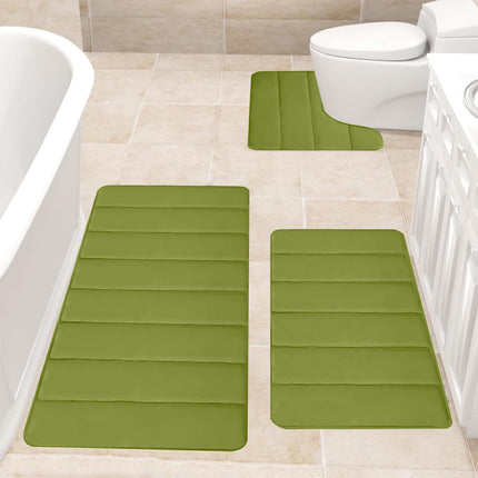 PALIFEUR Memory Foam Toilet Rug, Non-Slip Bathroom Rugs, Toilet Rugs U Shaped Washable, Commode Contour Rug, Soft Comfortable Super Water Absorption #3_Green.