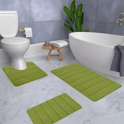 PALIFEUR Memory Foam Toilet Rug, Non-Slip Bathroom Rugs, Toilet Rugs U Shaped Washable, Commode Contour Rug, Soft Comfortable Super Water Absorption #3_Green.