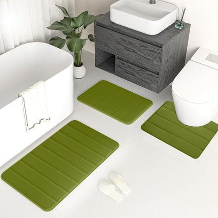 PALIFEUR Memory Foam Toilet Rug, Non-Slip Bathroom Rugs, Toilet Rugs U Shaped Washable, Commode Contour Rug, Soft Comfortable Super Water Absorption #3_Green.