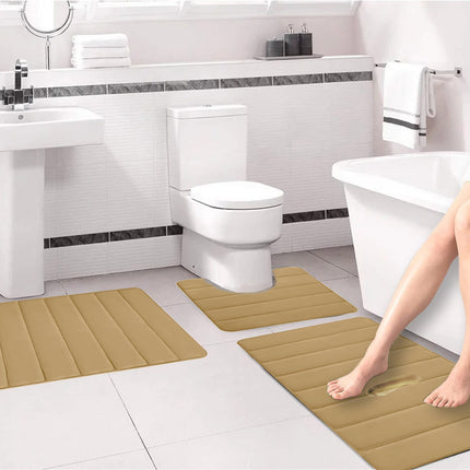PALIFEUR Memory Foam Toilet Rug, Non-Slip Bathroom Rugs, Toilet Rugs U Shaped Washable, Commode Contour Rug, Soft Comfortable Super Water Absorption #3_Khaki.