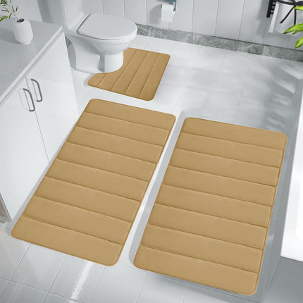 PALIFEUR Memory Foam Toilet Rug, Non-Slip Bathroom Rugs, Toilet Rugs U Shaped Washable, Commode Contour Rug, Soft Comfortable Super Water Absorption #3_Khaki.