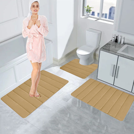 PALIFEUR Memory Foam Toilet Rug, Non-Slip Bathroom Rugs, Toilet Rugs U Shaped Washable, Commode Contour Rug, Soft Comfortable Super Water Absorption #3_Khaki.