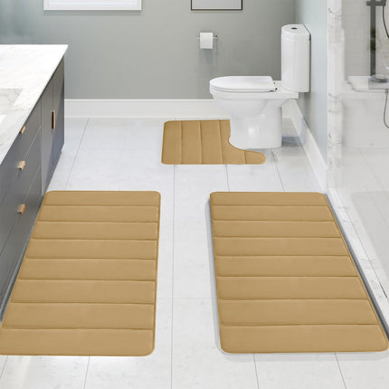 PALIFEUR Memory Foam Toilet Rug, Non-Slip Bathroom Rugs, Toilet Rugs U Shaped Washable, Commode Contour Rug, Soft Comfortable Super Water Absorption #3_Khaki.