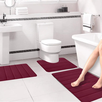 PALIFEUR Memory Foam Toilet Rug, Non-Slip Bathroom Rugs, Toilet Rugs U Shaped Washable, Commode Contour Rug, Soft Comfortable Super Water Absorption #3_Red.