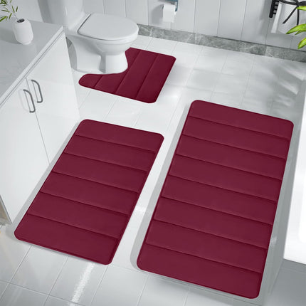 PALIFEUR Memory Foam Toilet Rug, Non-Slip Bathroom Rugs, Toilet Rugs U Shaped Washable, Commode Contour Rug, Soft Comfortable Super Water Absorption #3_Red.