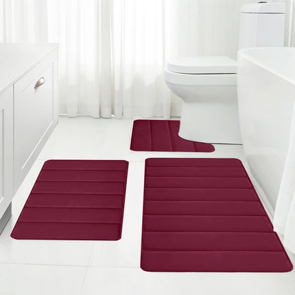 PALIFEUR Memory Foam Toilet Rug, Non-Slip Bathroom Rugs, Toilet Rugs U Shaped Washable, Commode Contour Rug, Soft Comfortable Super Water Absorption #3_Red.