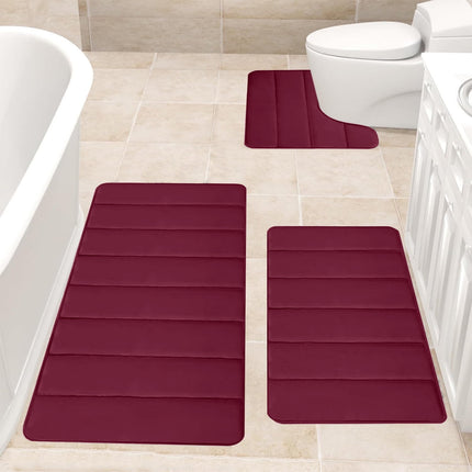 PALIFEUR Memory Foam Toilet Rug, Non-Slip Bathroom Rugs, Toilet Rugs U Shaped Washable, Commode Contour Rug, Soft Comfortable Super Water Absorption #3_Red.