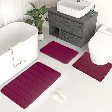 PALIFEUR Memory Foam Toilet Rug, Non-Slip Bathroom Rugs, Toilet Rugs U Shaped Washable, Commode Contour Rug, Soft Comfortable Super Water Absorption #3_Red.