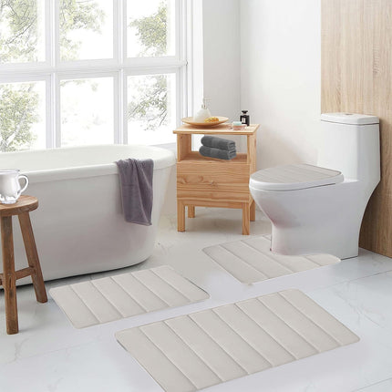 PALIFEUR Memory Foam Toilet Rug, Non-Slip Bathroom Rugs, Toilet Rugs U Shaped Washable, Commode Contour Rug, Soft Comfortable Super Water Absorption #4_Beige.
