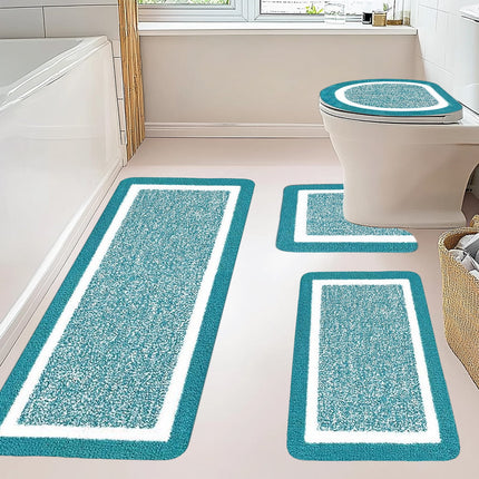 PALIFEUR Bathroom Rugs Sets, Non-Slip Bath Mat Set 4 Piece, Soft Comfortable Washable Bathroom Mat Set, Quicker Dry Bathroom Rug with Toilet Rug Blue.