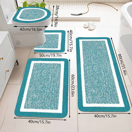 PALIFEUR Bathroom Rugs Sets, Non-Slip Bath Mat Set 4 Piece, Soft Comfortable Washable Bathroom Mat Set, Quicker Dry Bathroom Rug with Toilet Rug Blue.