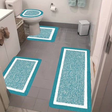 PALIFEUR Bathroom Rugs Sets, Non-Slip Bath Mat Set 4 Piece, Soft Comfortable Washable Bathroom Mat Set, Quicker Dry Bathroom Rug with Toilet Rug Blue.